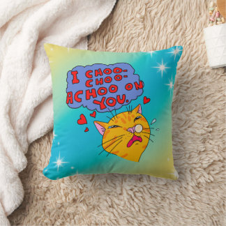 Lovely Orange Cat Sneezing On You Text Throw Pillow