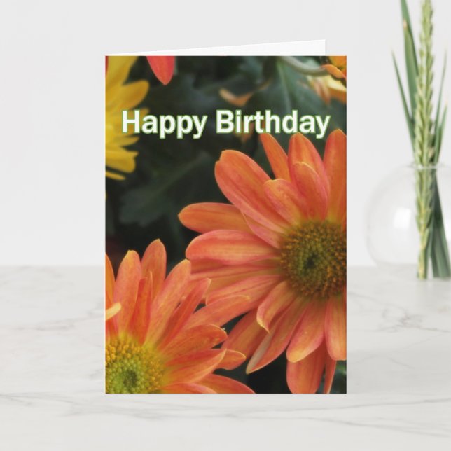 Lovely orange daisy flowers happy birthday card (Front)
