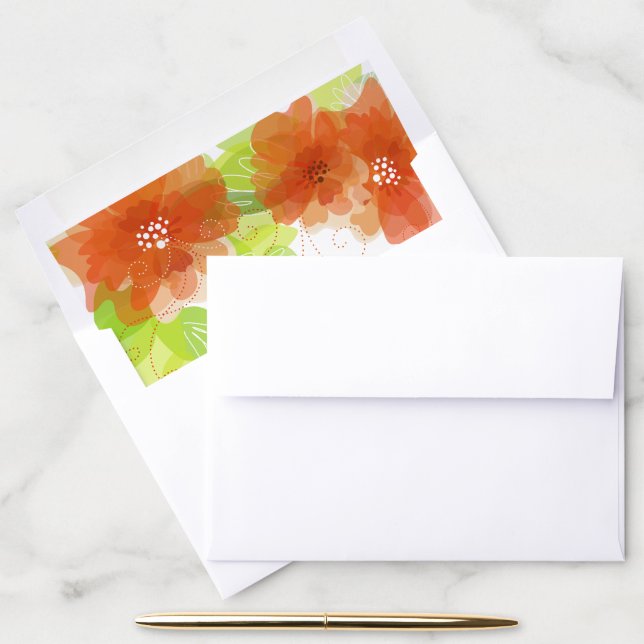 Lovely orange ethereal flowers wedding envelope liner (Desk)