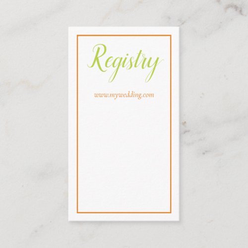 Lovely Orange Green and White Wedding Registry Enclosure Card