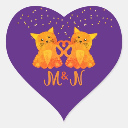 Lovely Orange Kitten With Monogram Cartoonish Heart Sticker