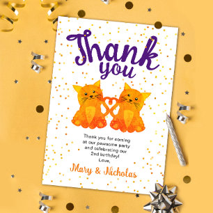 Lovely Orange Twin Kitten Confetti Party Thank You