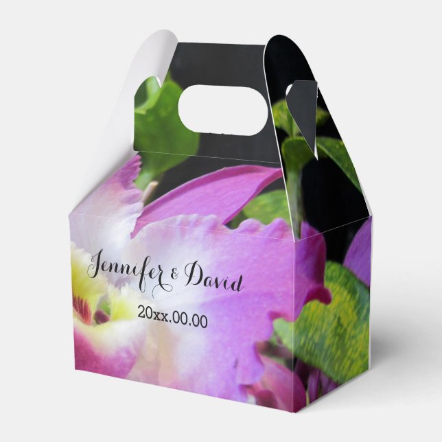 Lovely Orchid Wedding Gable Favor Box (Front Side)