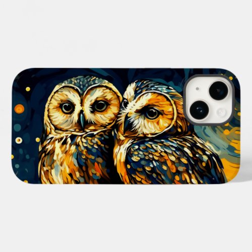 Lovely Owl Couple _ Whimsical Van Gogh Parody _ Case_Mate iPhone 14 Case