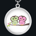 Lovely Owls Silver Plated Necklace<br><div class="desc">Adorable couple of owls perched on a branch.</div>