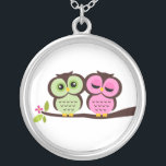 Lovely Owls Silver Plated Necklace<br><div class="desc">Adorable couple of owls perched on a branch.</div>