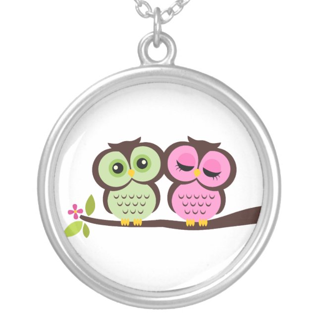 Lovely Owls Silver Plated Necklace (Front)