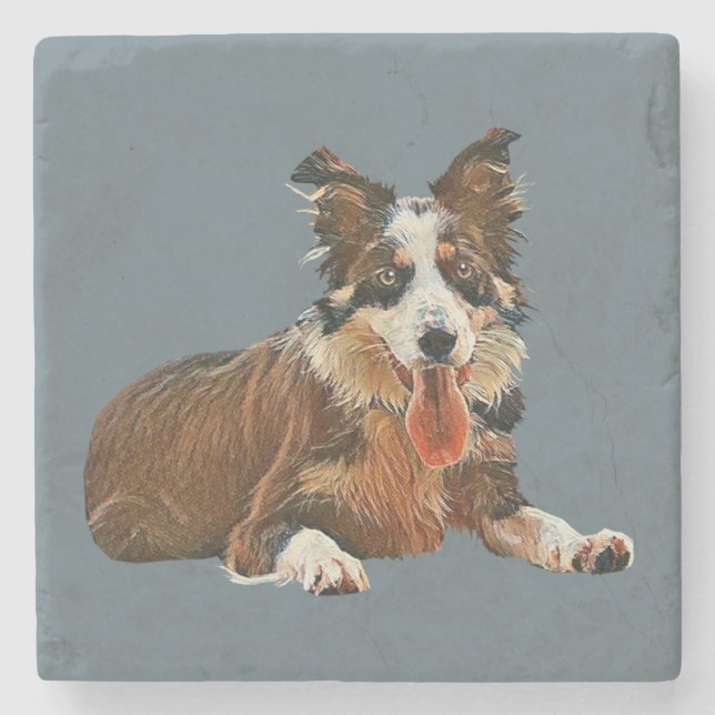 Lovely Painted Border Collie Marble Coaster (Front)