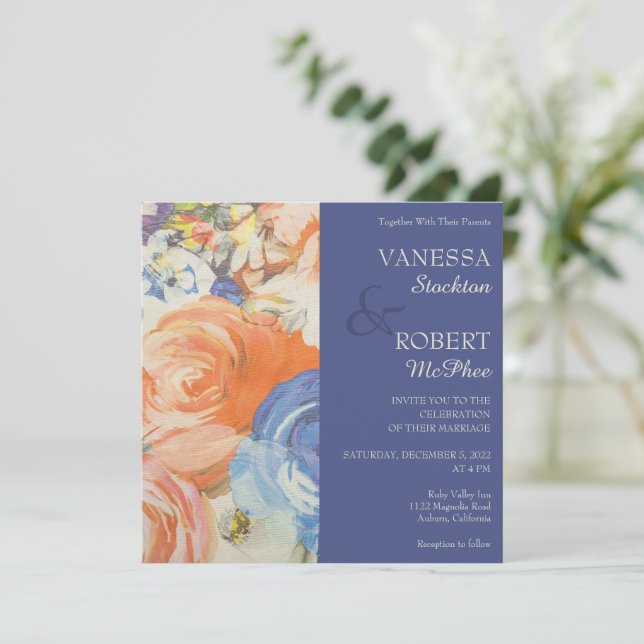 Lovely Painted Floral Wedding Invitation (Standing Front)