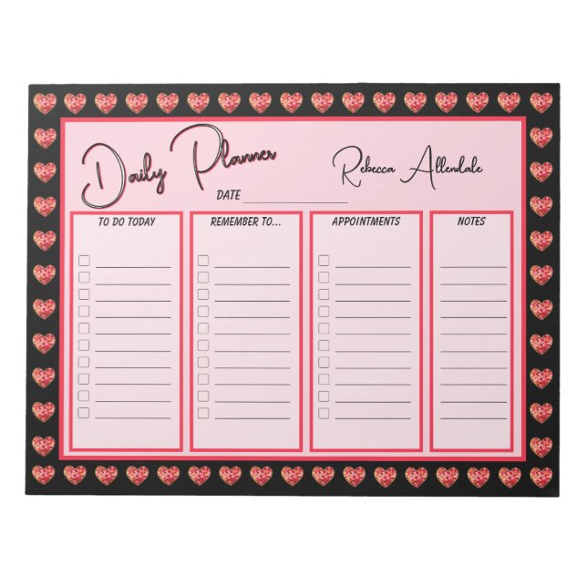 Lovely Painted Hearts Daily To Do and Appointments Notepad (Front)