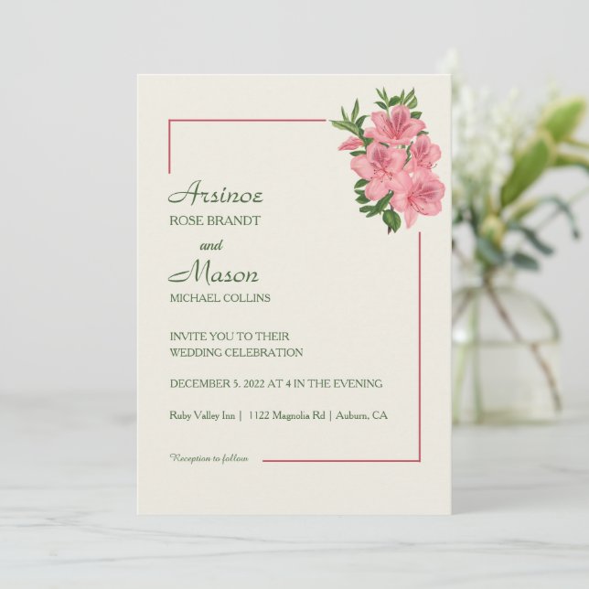 Lovely Painted Hibiscus Wedding  Invitation (Standing Front)