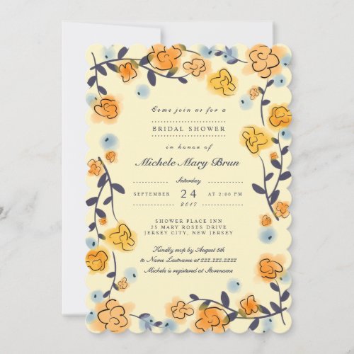 Lovely Painted Yellow Roses Bridal Shower Invite