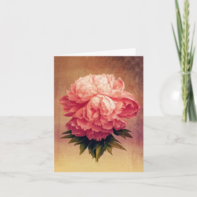 Lovely Painterly Pink Peony Folded Note Cards (Front)
