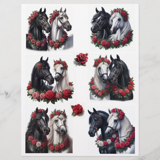 Lovely Pairs of Horses with Red Roses Fussycuts (Front)