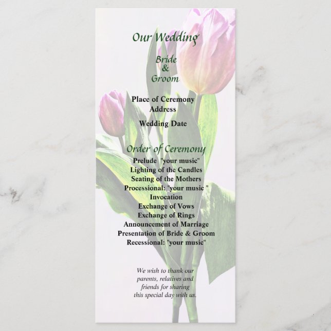 Lovely Pale Pink Tulips Wedding Program (Front)