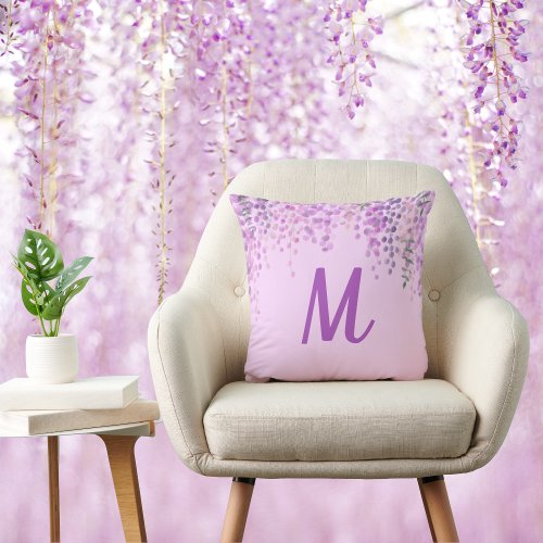 Lovely Pale Purple Abstract Wisteria with Initial Throw Pillow