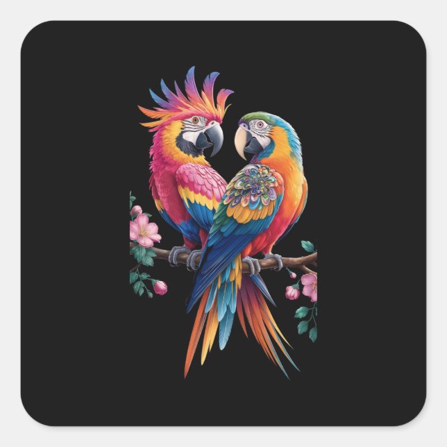 Lovely Parrots Square Sticker (Front)