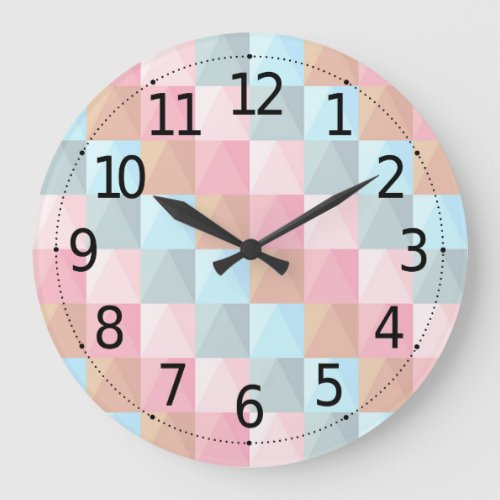Lovely Pastel Abstract Tiles and Triangles Pattern Large Clock