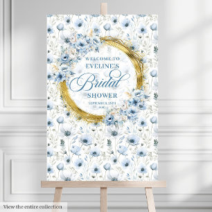 Lovely pastel blue floral bridal shower welcome foam board