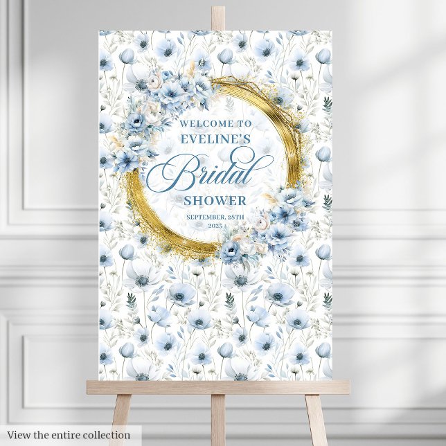 Lovely pastel blue floral bridal shower welcome  foam board (Lovely pastel blue floral bridal shower welcome Foam Board )