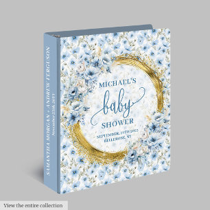 Lovely Pastel Blue Gold Baby Shower Memory Album 3 Ring Binder