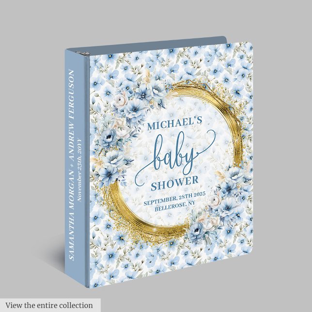Lovely Pastel Blue Gold Baby Shower Memory Album 3 Ring Binder (Lovely Pastel Blue Gold Baby Shower Memory Album 3 Ring Binder)