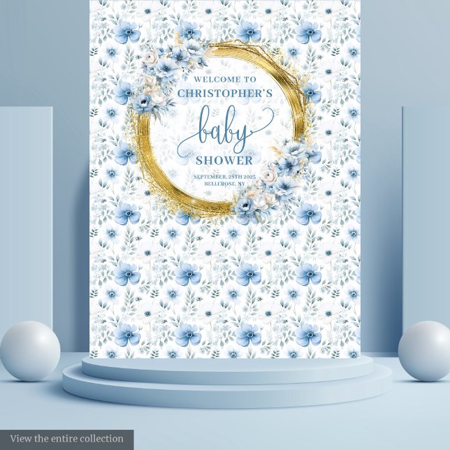Lovely Pastel Blue Gold Baby Shower Tapestry (Lovely Pastel Blue Gold Baby Shower Tapestry

)