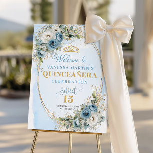 Lovely Pastel Blue Gold Eucalyptus Quinceañera   Foam Board