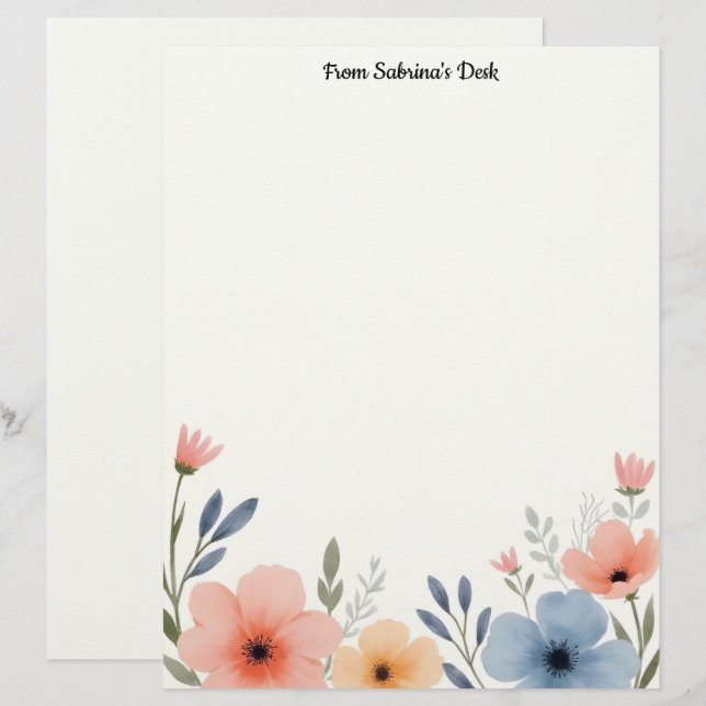 Lovely Pastel Flowers Stationery Paper (Front/Back)