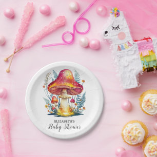 Lovely Pastel Mushroom Baby Shower Paper Plates