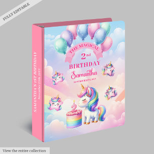Lovely Pastel Unicorn Girl 2nd Birthday Album 3 Ring Binder