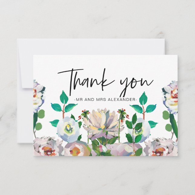 Lovely Pastel Watercolor Blooms Thank You Card (Front)