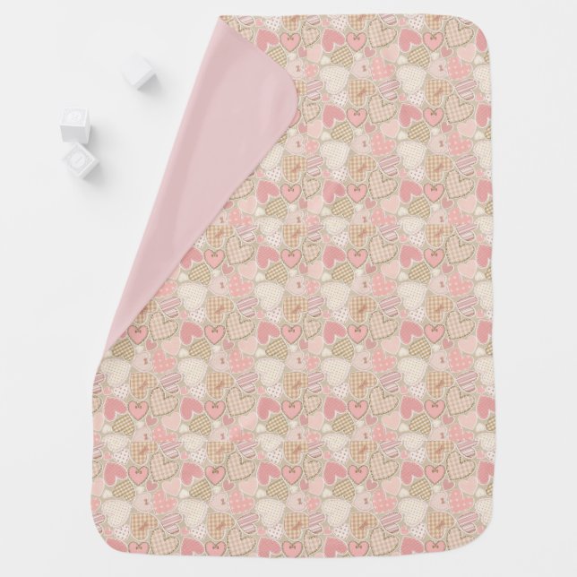 Lovely Patchwork Quilt Pattern Pink Hearts Bows Baby Blanket (In Situ)