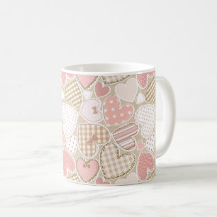 Lovely Patchwork Quilt Pattern Pink Hearts Bows Coffee Mug