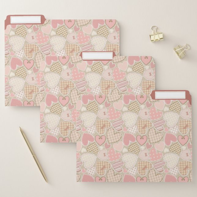 Lovely Patchwork Quilt Pattern Pink Hearts Bows File Folder (Set)
