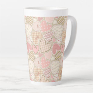 Lovely Patchwork Quilt Pattern Pink Hearts Bows Latte Mug