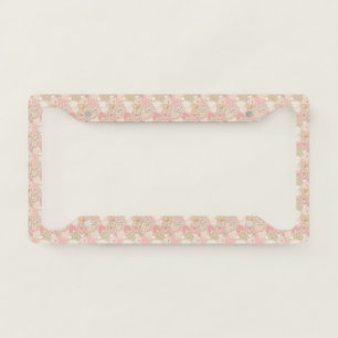 Lovely Patchwork Quilt Pattern Pink Hearts Bows License Plate Frame