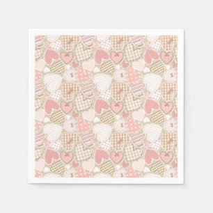 Lovely Patchwork Quilt Pattern Pink Hearts Bows Napkins