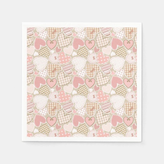 Lovely Patchwork Quilt Pattern Pink Hearts Bows Napkins (Front)