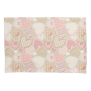 Lovely Patchwork Quilt Pattern Pink Hearts Bows Pillow Case