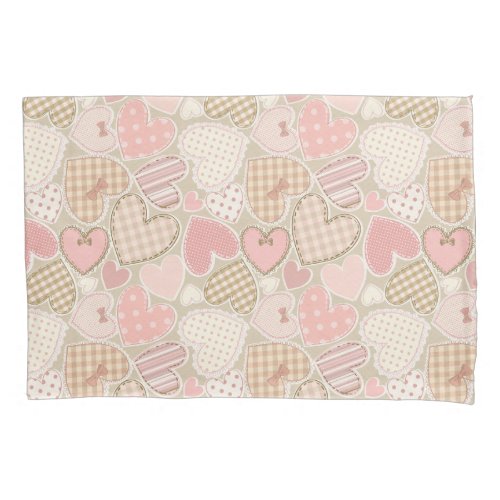 Lovely Patchwork Quilt Pattern Pink Hearts Bows Pillow Case