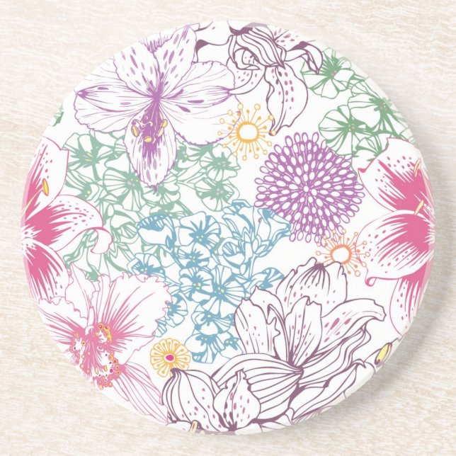 Lovely pattern with colorful flowers coaster (Front)