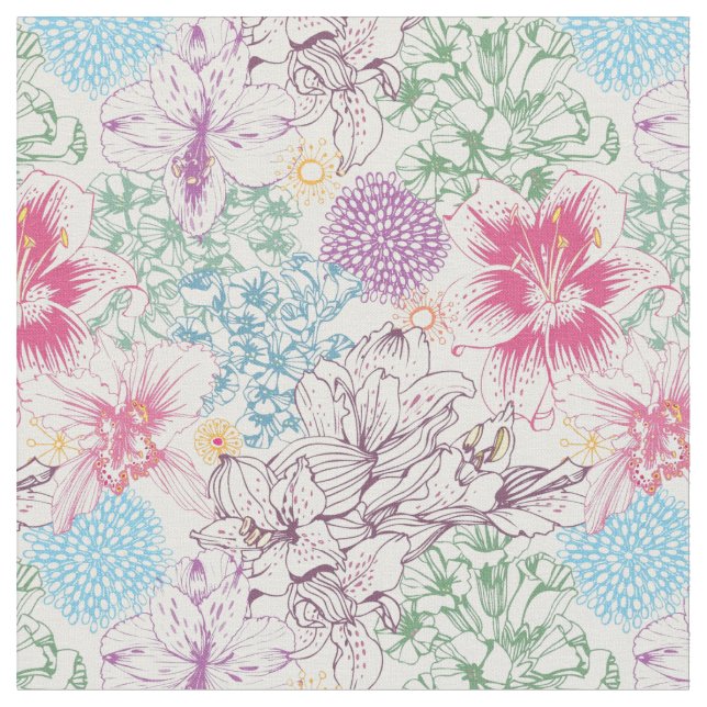 Lovely pattern with colorful flowers fabric (Close Up)
