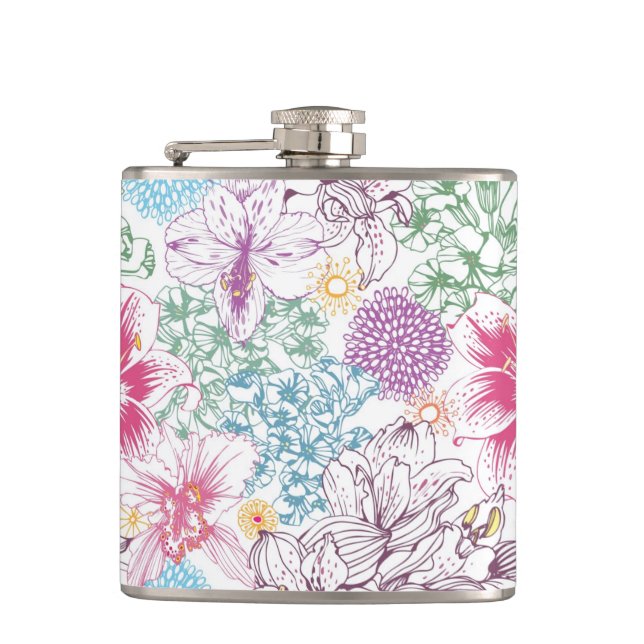 Lovely pattern with colorful flowers flask (Front)