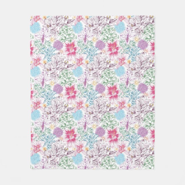 Lovely pattern with colorful flowers fleece blanket (Front)
