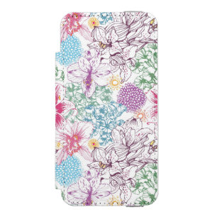 Lovely pattern with colorful flowers wallet case for iPhone SE/5/5s