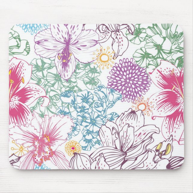Lovely pattern with colorful flowers mouse pad (Front)