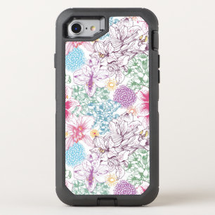 Lovely pattern with colorful flowers OtterBox defender iPhone SE/8/7 case