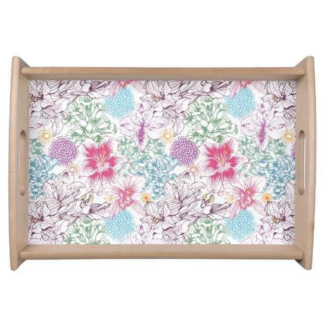 Lovely pattern with colorful flowers serving tray (Front)