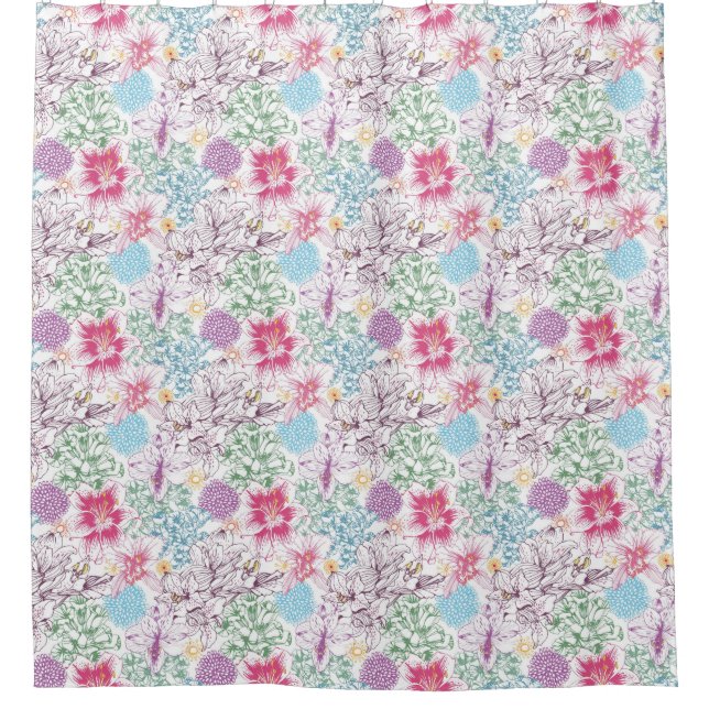 Lovely pattern with colorful flowers shower curtain (Front)